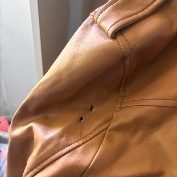 Faux Leather Moto Jacket - Tan.         There are two small holes that are 📸 - Picture 7 of 10
